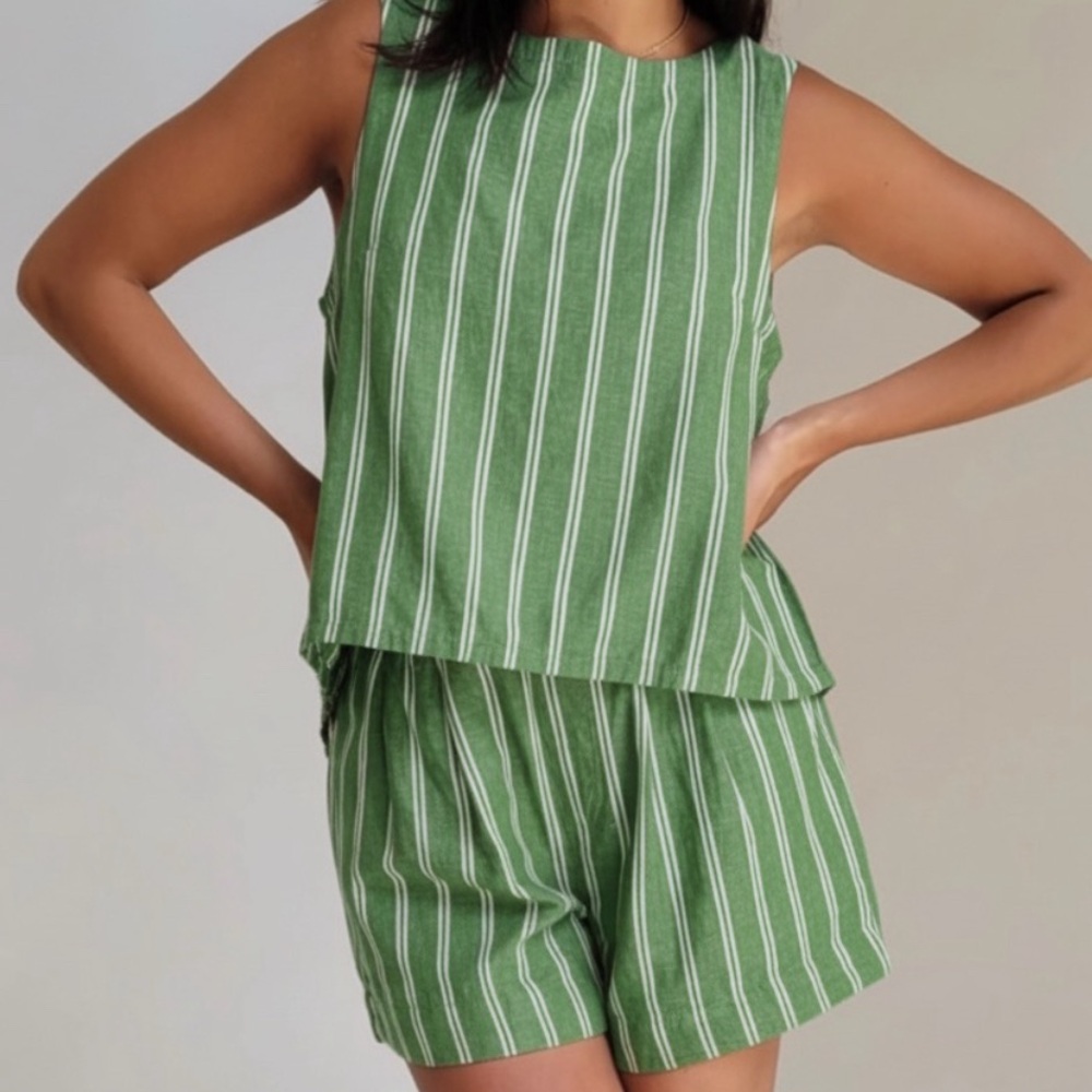 Pact Mint Green and White Striped Short Set